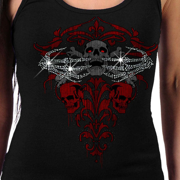 Hot Leathers GLR2561 Ladies Black Skeleton Bling Hands Tank Top ...
