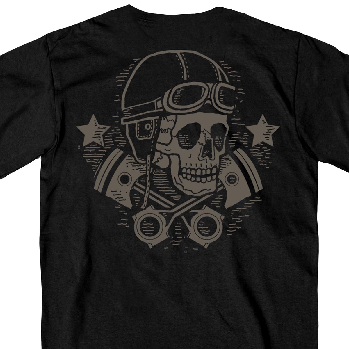 Hot Leathers GMD1418 Men's Black 'Vintage Skull and Cross Pistons' Double Sided T-Shirt