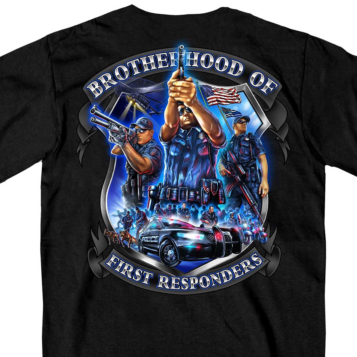 Hot Leathers GMD1449 Men's 'Brotherhood of First Responders Police' Black T-Shirt