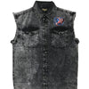 Men's sleeveless denim shirt with eagle design by Hot Leathers, featuring dyed fabric and classic denim styling.