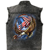 Men's sleeveless denim shirt by Hot Leathers with hoop eagle design, dyed fabric, and classic Western style.