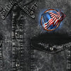 Men's sleeveless denim shirt by Hot Leathers with eagle embroidery and dyed fabric, featuring a classic hoop design.