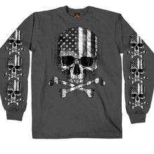 Hot Leathers GMS2391 Menâ€™s â€˜Flag Skullâ€™ Long Sleeve Charcoal T-Shirt