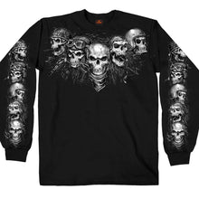 Hot Leathers GMS2423 Menâ€™s â€˜Five Skullsâ€™ Long Sleeve Black T-Shirt