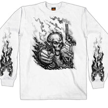 Hot Leathers GMS2426 Menâ€™s â€˜Smoking Guns Skeletonâ€™ Long Sleeve White T-Shirt