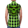 Hot Leathers GMS3492 Menâ€™s Black and Green Shredder Skull Sleeveles Flannel Shirt