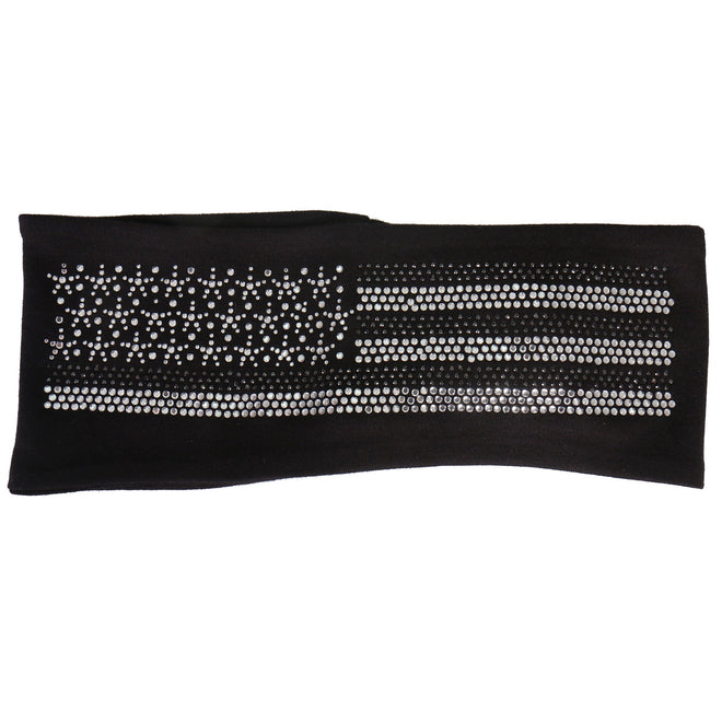 Hot Leathers gray American flag bling head wrap, stylish hair accessory with rhinestone accents and patriotic design.