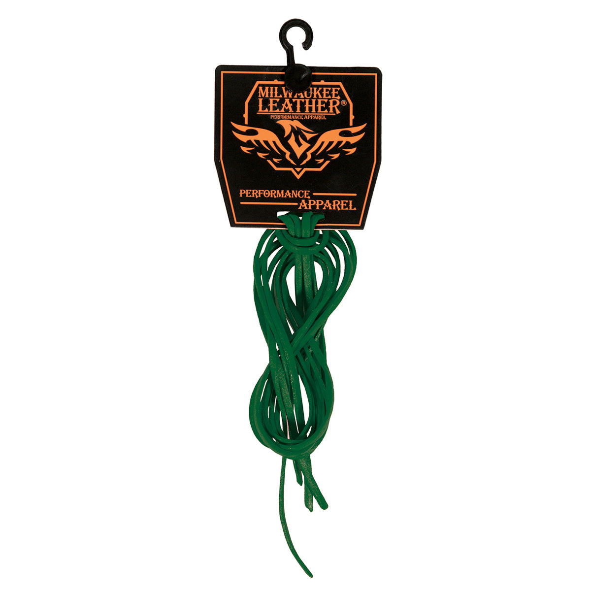 Green Milwaukee Leather MP7910 replacement leather side lacing, 72 inches long, used as a durable accessory for footwear or gear.
