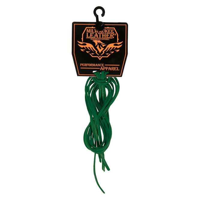 Green Milwaukee Leather MP7910 replacement leather side lacing, 72 inches long, used as a durable accessory for footwear or gear.