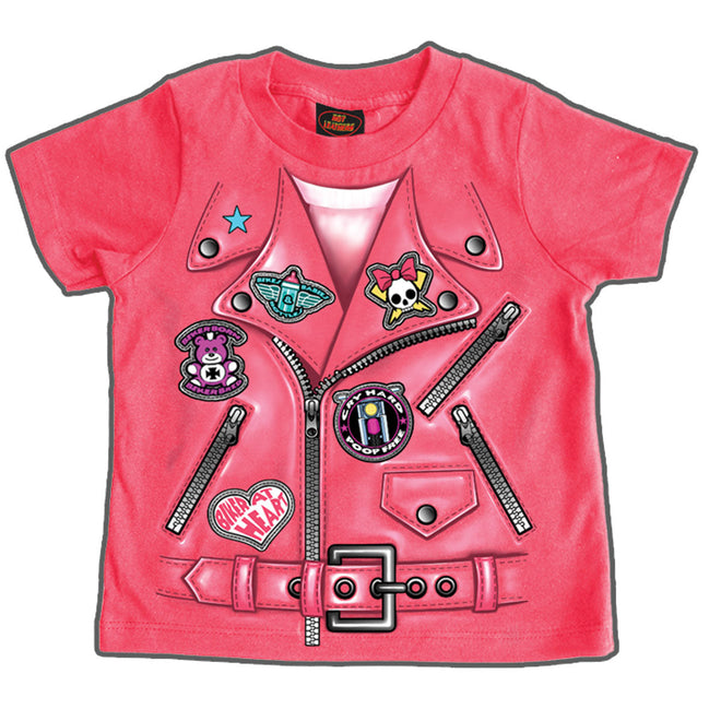 Toddler girls' black leather jacket by Hot Leathers, stylish kids' clothing with a classic design and smooth leather texture.
