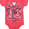 Hot Leathers Girls leather jacket baby bodysuit, soft pink faux leather with zip-up front and stylish design for kids clothing.