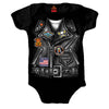 Hot Leathers boys leather jacket baby bodysuit showing front view with zipper and collar details, designed for kids clothing.