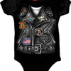 Hot Leathers boys' leather jacket baby bodysuit, soft black leather with zipper front and brand logo, for stylish kids' clothing.
