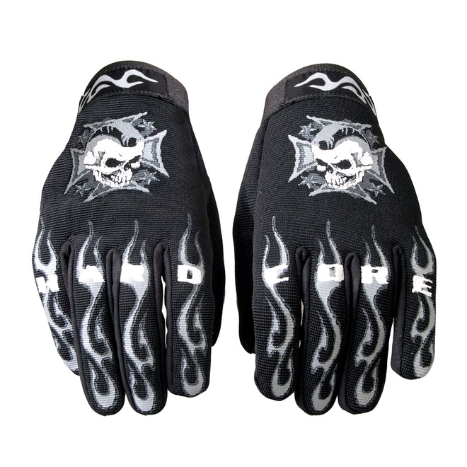 Hot Leathers GVM2003 Hardcore Mohawk Mechanics Gloves showing rugged leather construction and reinforced knuckles for durability.