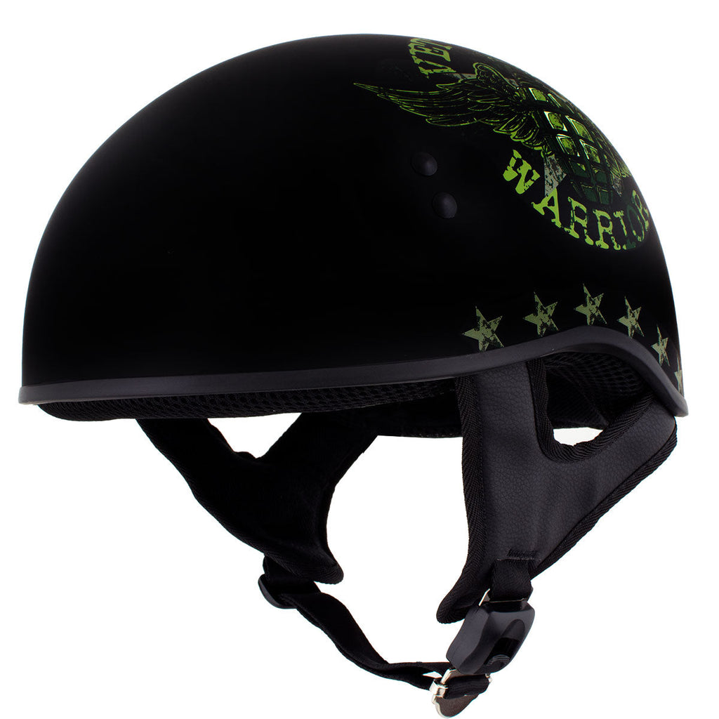 dot harley davidson motorcycle helmets for women HLD1025 'Vet Biker Warrior' Flat Black Motorcycle DOT Skull Cap Half H– HighwayLeather