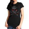 Hot Leathers women's black heart eyes skull T-shirt, event-dated shirt with bold skull and heart eye design.