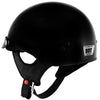 Glossy black Hot Leathers HLT70 'Stealth' motorcycle half helmet with DOT skull cap design, shown from the back.