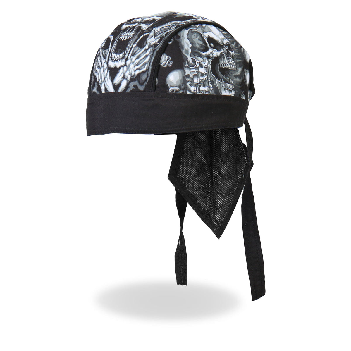 Hot Leathers Assassin Headwrap from DOO RAGS collection, featuring black fabric with bold graphic design and logo details.