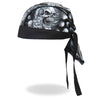 Hot Leathers Assassin Headwrap from DOO RAGS collection, featuring black fabric with bold graphic design, worn as headwear.