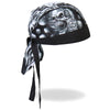 Hot Leathers Assassin Headwrap from DOO RAGS line, featuring a bold skull design in black and white fabric.