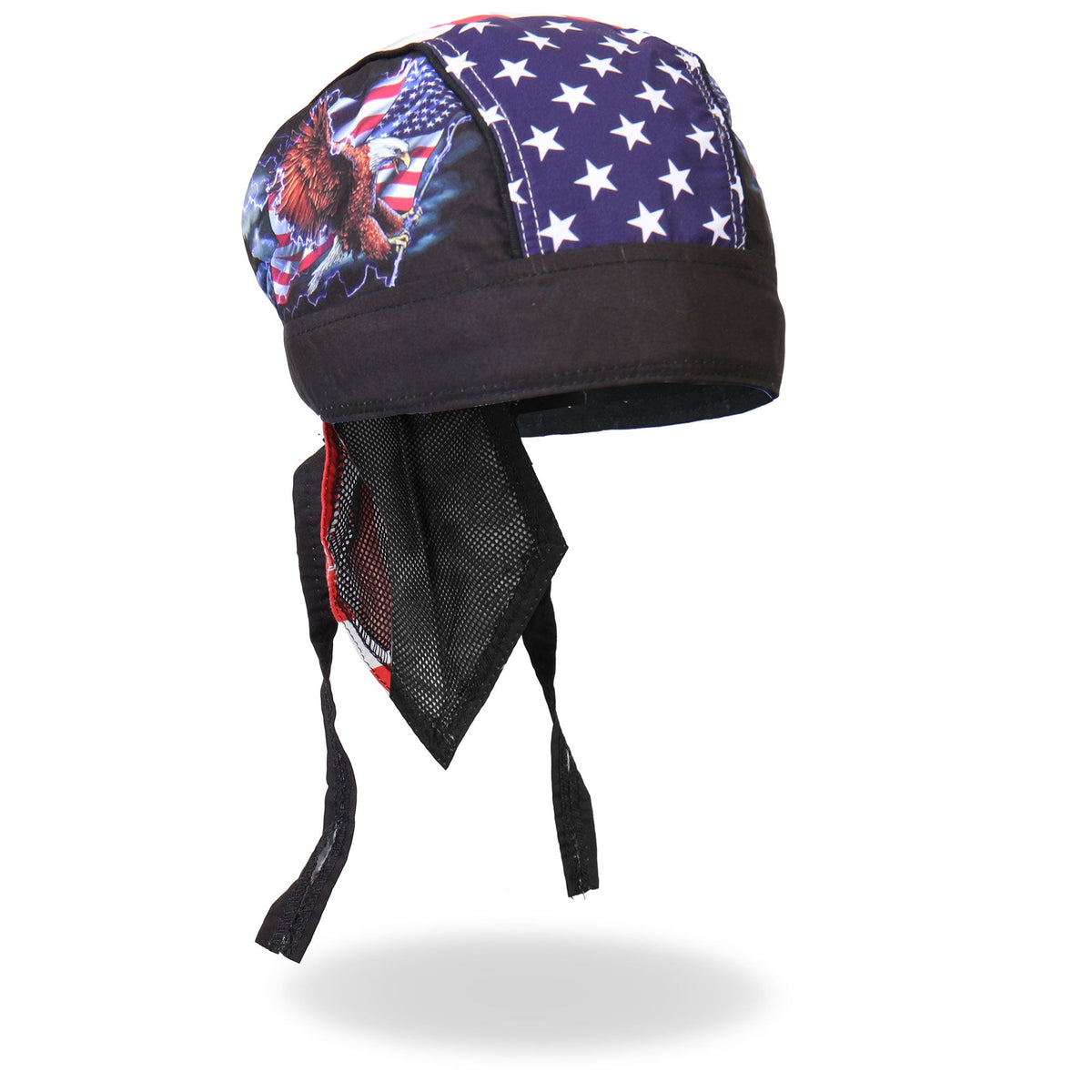 Hot Leathers DOO RAGS flag and eagle headwrap featuring patriotic design, made from soft fabric for motorcycle riding and casual wear.