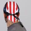 Hot Leathers DOO RAGS flag and eagle headwrap featuring bold patriotic design and vibrant colors, worn as a head covering.