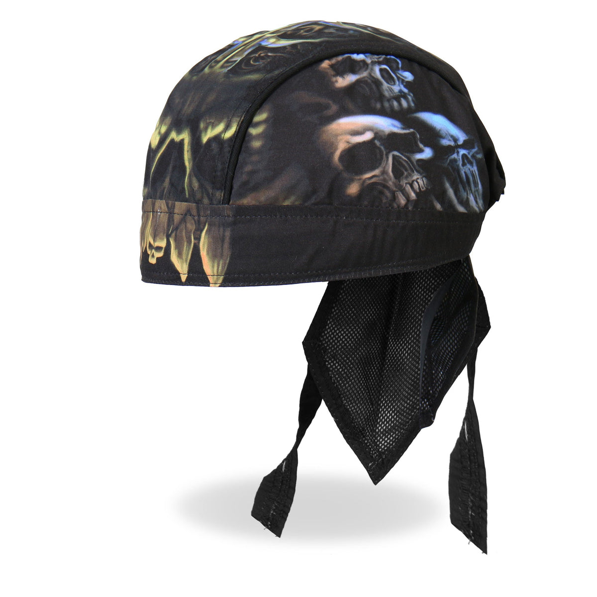 Hot Leathers Skull Cavern Headwrap from DOO RAGS collection, featuring a skull design in black and gray fabric.