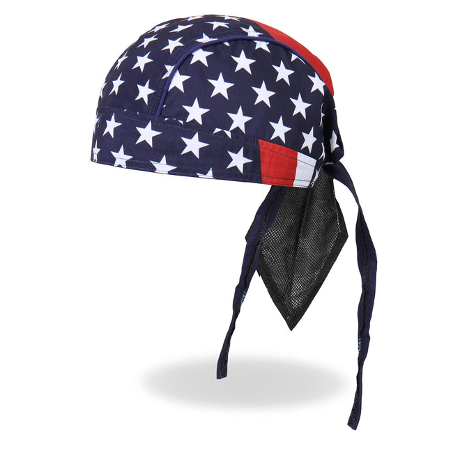 Hot Leathers American Flag headwrap from the DOO RAGS collection, featuring bold red, white, and blue stars and stripes design.