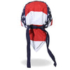Hot Leathers American Flag headwrap with DOO RAGS style, featuring bold red, white, and blue colors and a patriotic design.