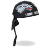 Hot Leathers Lone Wolf Headwrap from DOO RAGS collection, featuring a wolf design in black and gray tones.
