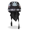 Hot Leathers Lone Wolf Headwrap from DOO RAGS collection, featuring a wolf graphic and bold design in black and gray tones.