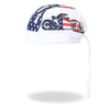 Hot Leathers American Bike Headwrap DOO RAGS in white, featuring bold American-themed design with the Hot Leathers logo.