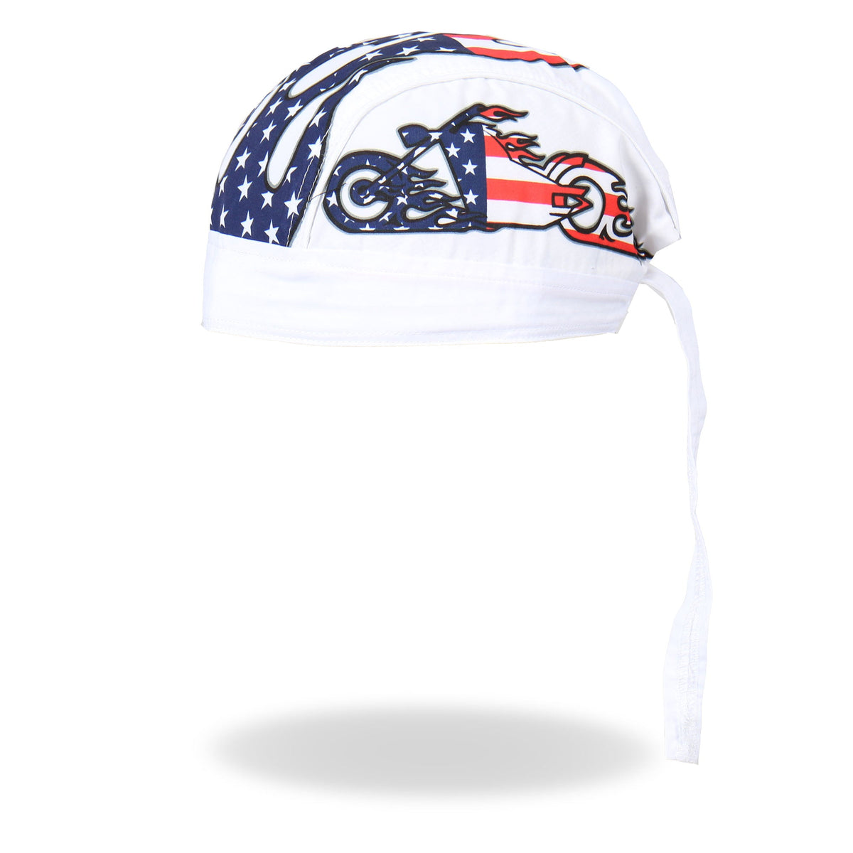Hot Leathers American Bike Headwrap DOO RAGS in white, featuring bold American-themed design with the Hot Leathers logo.