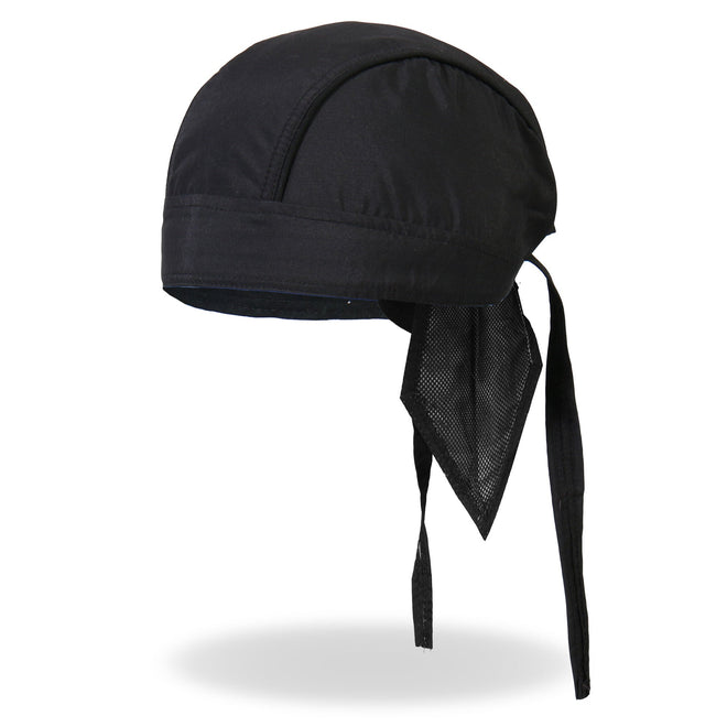 Hot Leathers HWH1064 Classic Black Premium Headwrap, DOO RAGS style, featuring a sleek black fabric with subtle branding details.