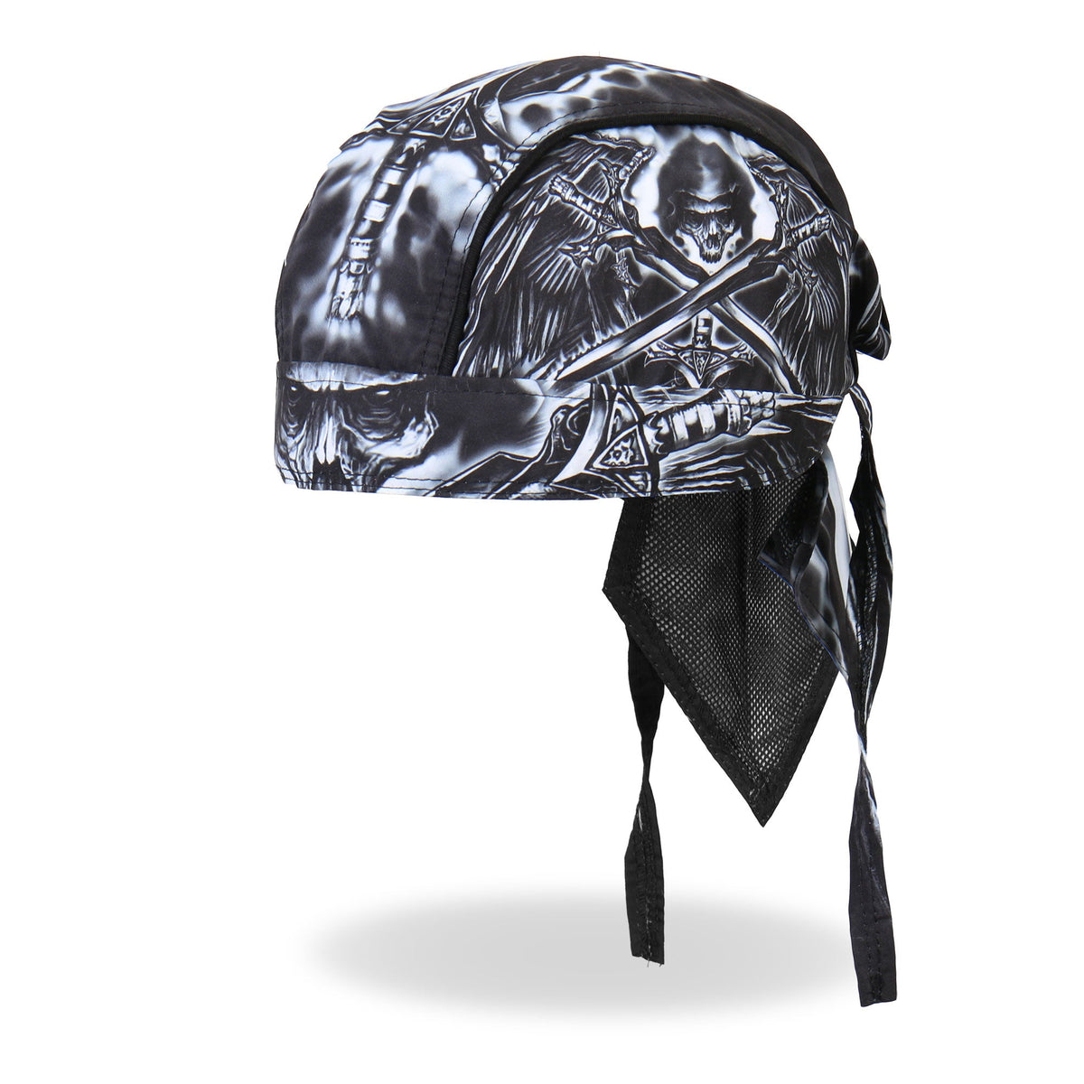 Hot Leathers Death Wings Headwrap from DOO RAGS collection featuring bold wing graphic design on black fabric.
