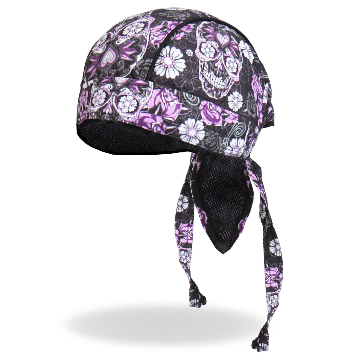 Hot Leathers Sugar Skull Headwrap from the DOO RAGS collection, featuring vibrant skull and floral designs on a fabric headwrap.
