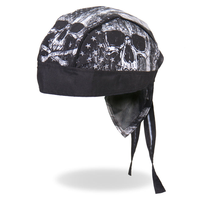 Hot Leathers Skull Flag Headwrap from DOO RAGS collection, featuring bold skull and flag design in vibrant colors.