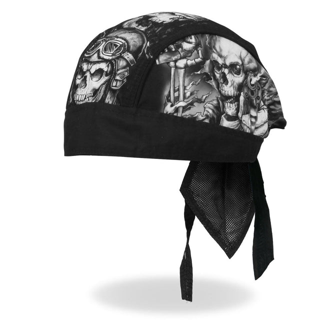 Hot Leathers Smokin Five Skulls Headwrap from DOO RAGS collection, featuring bold skull design and vibrant colors.