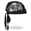 Hot Leathers Smokin Five Skulls Headwrap from DOO RAGS collection, featuring bold skull graphics and vibrant black and red design.