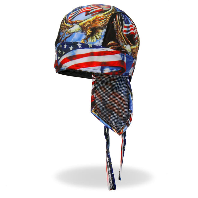 Hot Leathers Hoop Eagle Headwrap from DOO RAGS collection, featuring a bold eagle head design in black and white.