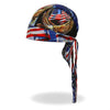 Hot Leathers Hoop Eagle Headwrap from DOO RAGS line featuring a vibrant eagle design on black fabric.