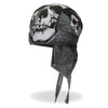 Hot Leathers DOO RAGS stove pipe headwrap in black with flame design, featuring a comfortable, breathable fabric for motorcycle riders.