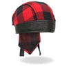 Hot Leathers DOO RAGS headwrap in red buffalo plaid featuring the Hot Leathers logo for a stylish, casual accessory.