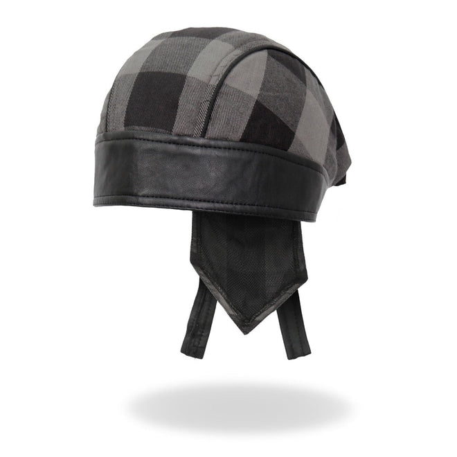Hot Leathers Hot Leathers HWH1110 Gray Buffalo Plaid DOO RAGS headwrap, featuring a stylish gray buffalo plaid design.