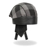 Hot Leathers Gray Buffalo Plaid Headwrap from the DOO RAGS collection, featuring a stylish plaid pattern and comfortable fit.