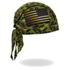 Hot Leathers Hot Leathers HWH1112 Camo Flag Headwrap DOO RAGS with camouflage and flag design, worn as a stylish motorcycle head covering.