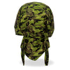 Hot Leathers Camo Flag Headwrap, DOO RAGS style, featuring camouflage and American flag design, worn as a versatile head accessory.