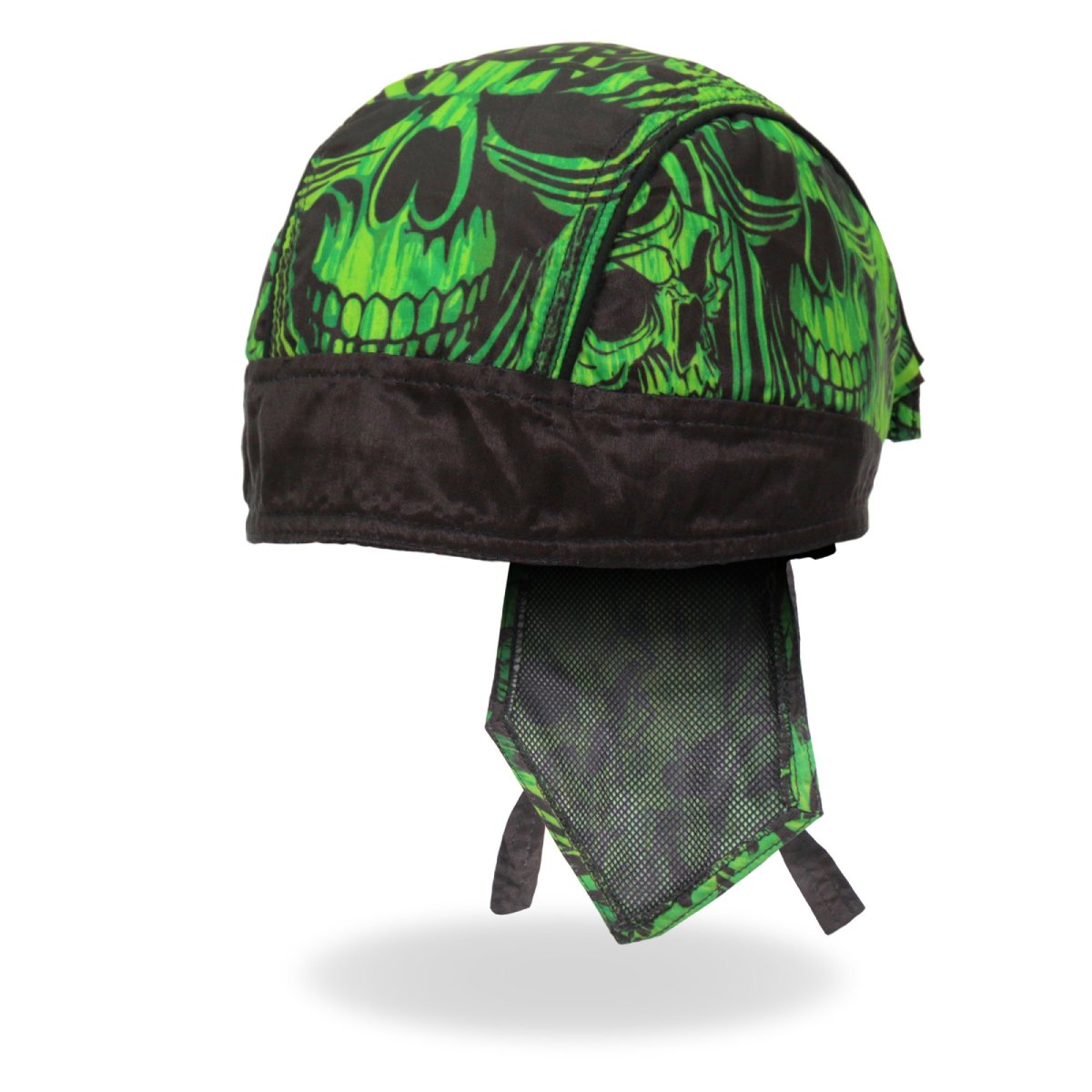 Hot Leathers Over the Top Skulls Green Headwrap for DOO RAGS, featuring bold skull design and vibrant green color.