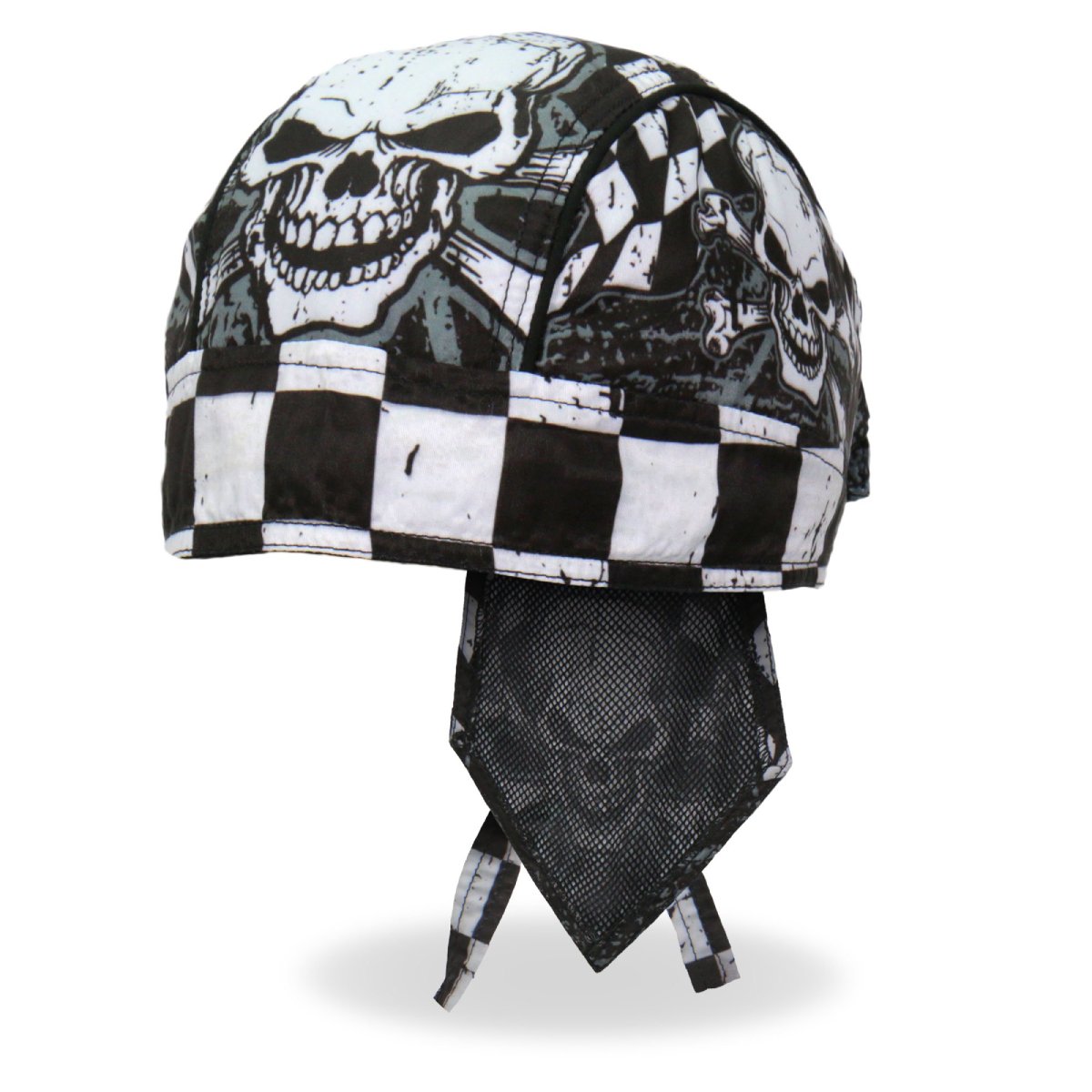 Hot Leathers Checkered Flags DOO RAGS headwrap with bold checkered pattern, lightweight fabric, and stylish motorcycle-inspired design.