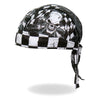 Hot Leathers Checkered Flags Headwrap, a stylish DOO RAGS accessory with a black and white checkered pattern.